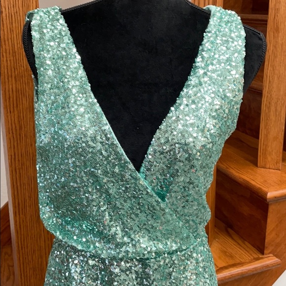 ASOS TFNC London Mint Green Sequin Wrap Dress - Picture 3 of 13